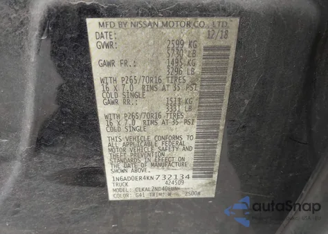 2019 Nissan Frontier Sv z USA, uszkodzony, nr VIN 1N6AD0ER4KN732134